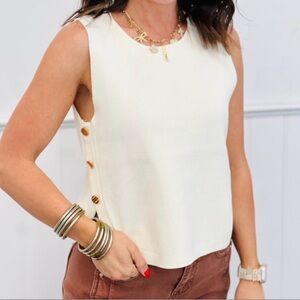 Entro Ivory Tank Top with Button Accents